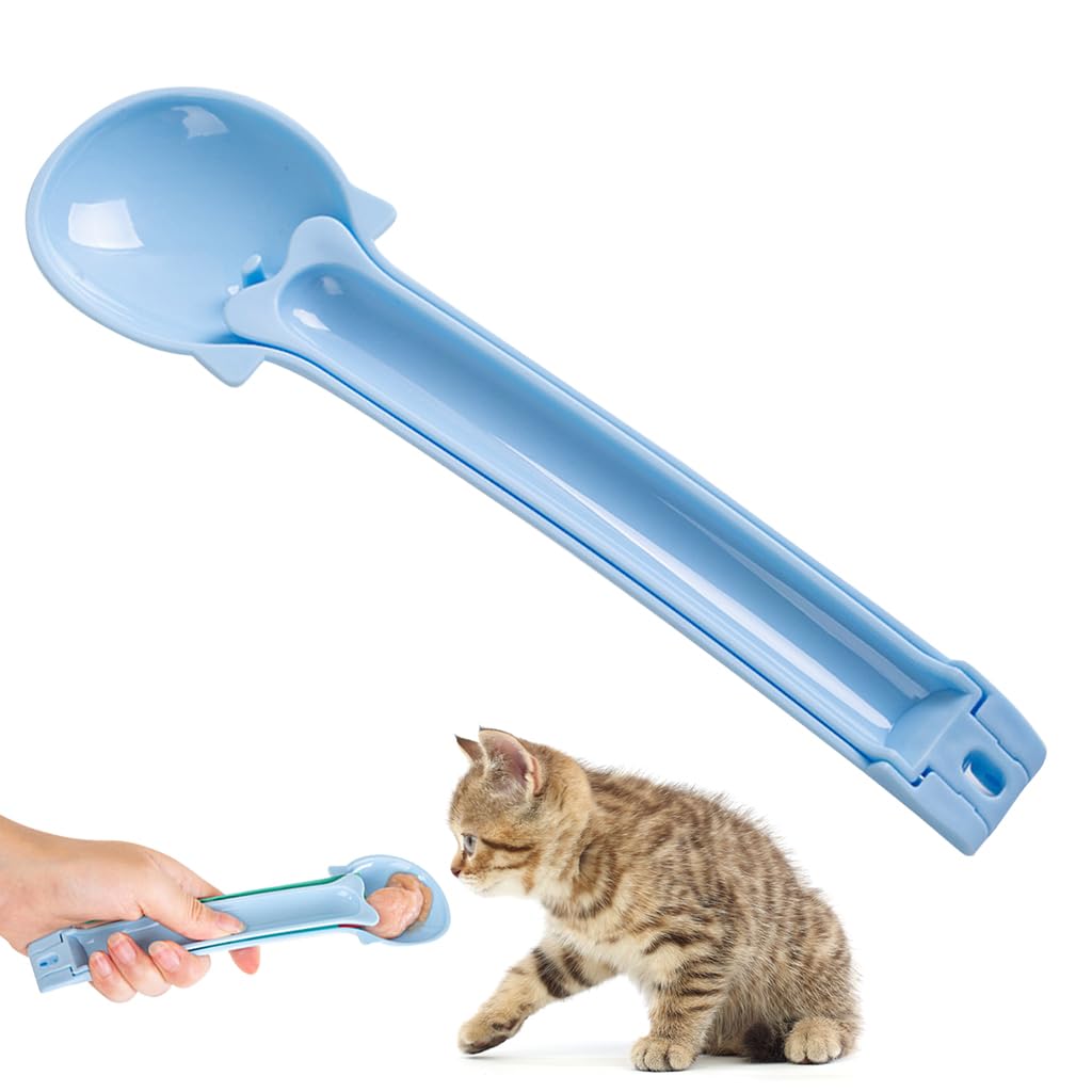 Qpets® Cat Treat Feeding Spoon, Pet Moist Treats Strips Feeding Spoon Food-Grade BPA Free Plastic Cat Treats Feeding Spoon Portable Feeding Spoon for Dry, Soft, Moist Cat Treats