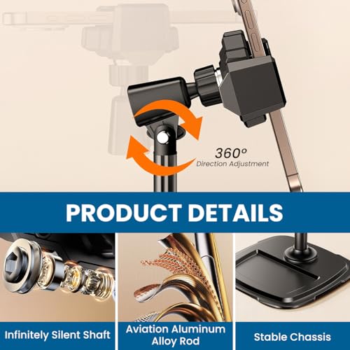 ZORBES® Dual Phone Stand, 360 Degree Rotatable Phone Mount for Two Devices, Adjustable Height and Tilting, Carbon Steel Phone Holder with Square Anti-Slip Base, Livestream Desk Phone Mount