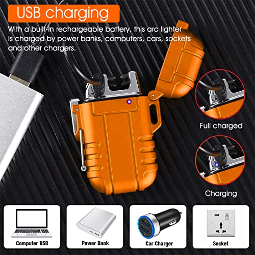 ZIBUYU® USB Electric Plasma Arc Lighter-Dual Arc Windproof Flameless Arc Lighter Electric Lighter for Camping,Hiking,Adventure,Survival Tactical Gear (Orange)