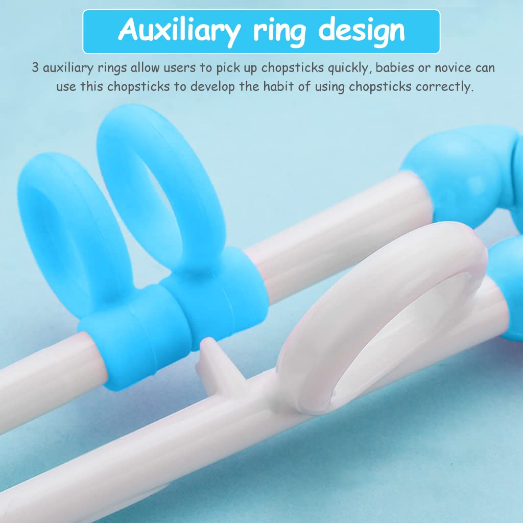 ZIBUYU Chopsticks for Kids Training with 18.8cm Length and Auxiliary Finger Rings | BPA-Free ABS Blue Pair