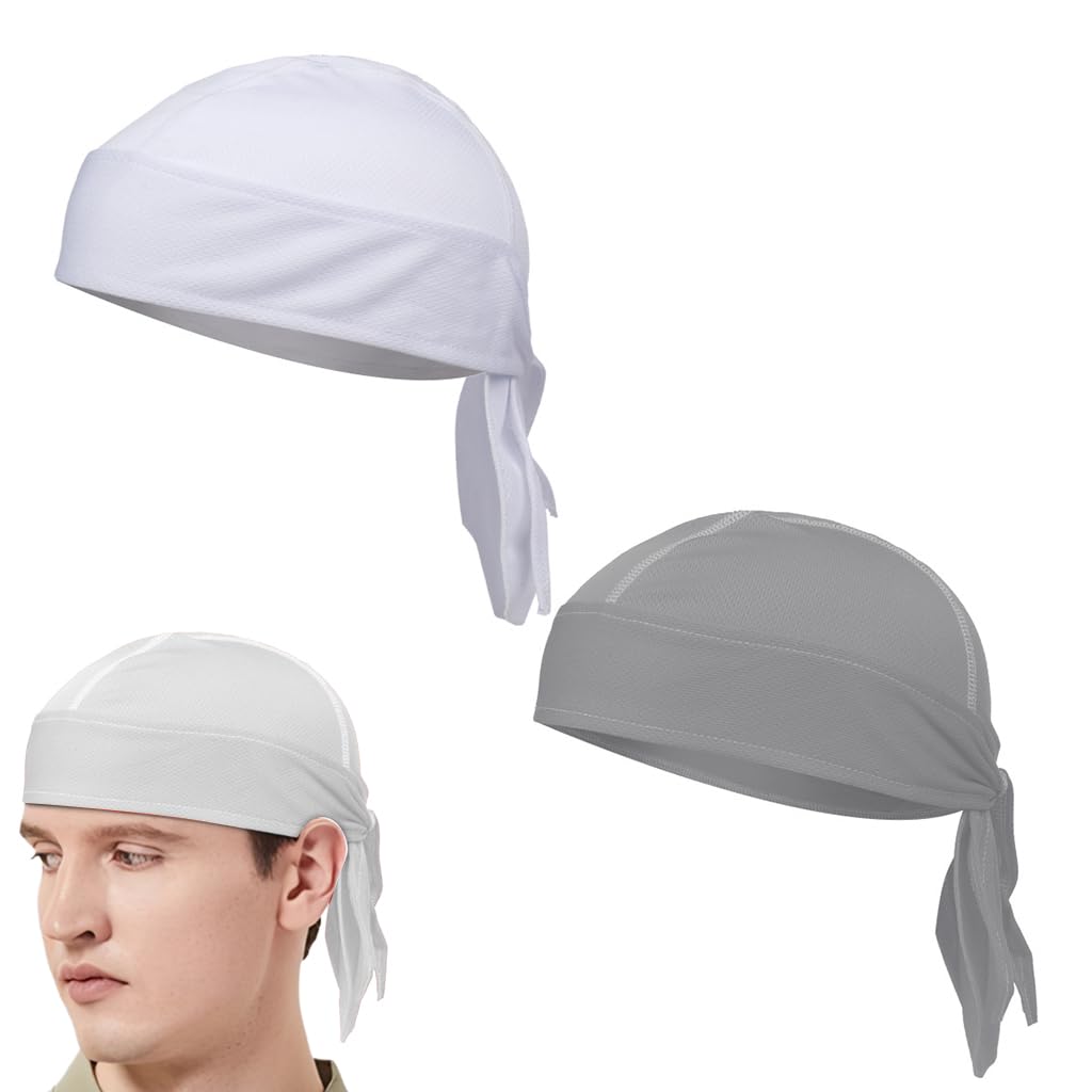 GUSTAVE Hip Pop Durag for Running and Riding featuring Quick Dry Mesh Tie Back | 2Pcs White & Grey