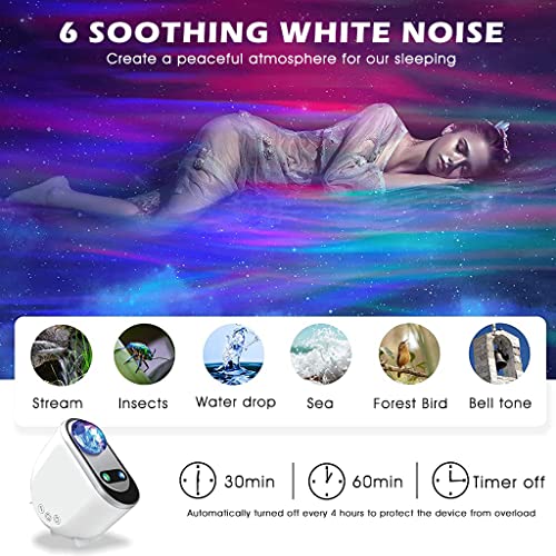 ELEPHANTBOAT 3 In 1 Bluetooth Aurora Light Projector, Music Player, White Noise Machine, Aurora Projector with Mulit Color Modes, 6 White Noises, Christmas Gift, Birthday Gift