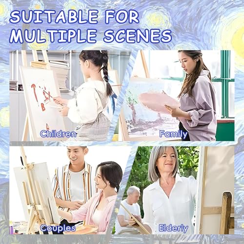 HASTHIP® DIY Art Paint Kit by Number Starry Night Painting Pre-Framed Canvas Oil Set Beginners 15.7x19.6 inches 3PCS