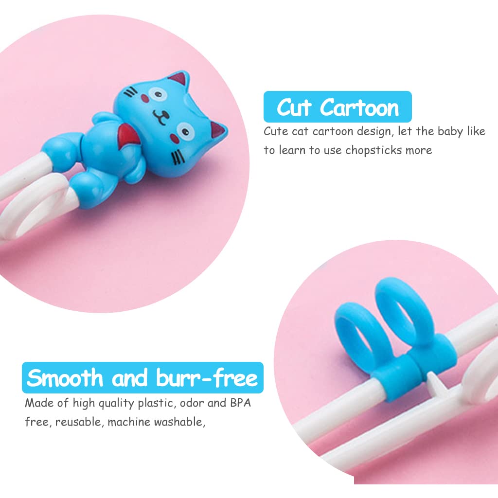 ZIBUYU Chopsticks for Kids Training with 18.8cm Length and Auxiliary Finger Rings | BPA-Free ABS Blue Pair