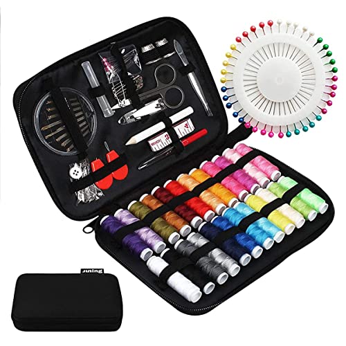 ELEPHANTBOAT® Sewing Kit, 130 pcs Sewing Kit Box for Home Use Travel, Sewing Machine Accessories, Contains 24 Spools of Thread, Mending and Sewing Needles, Scissors, Thimble, Tape Measure