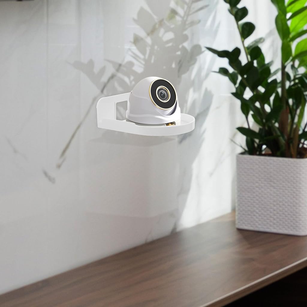 STHIRA Wall Mount Rack for Security Camera featuring Hollow Out Design 12x9.5x3.5 cm White Acrylic | Self Adhesive Shelf for Baby Monitors