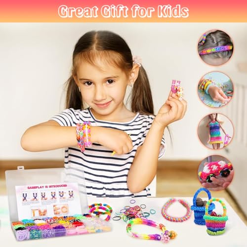 PATPAT® Rubber Band Bracelet Making Kit 7500PCS Loom Bands for Kids Girls Rainbow Looms Craft Friendship Set with Braiding Tools Letter Beads Cute Pendants