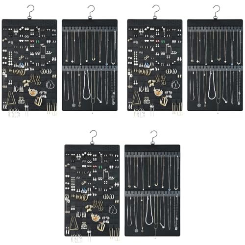 HASTHIP® 1PC Hanging Jewellery Organisers Dual-Sided Necklace Earrings Organizer Large Felt Jewelry Hanger for Closet Wall Door Holds Up to 300 Pairs and 30 Necklaces 3PCS