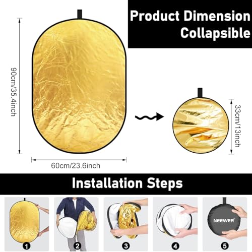 ZIBUYU® 5 in 1 Reflector for Photography Silver Gold White Black Translucent Diffuser Foldable Light 24x36 for Outdoor Studio Photoshoot 2Pcs
