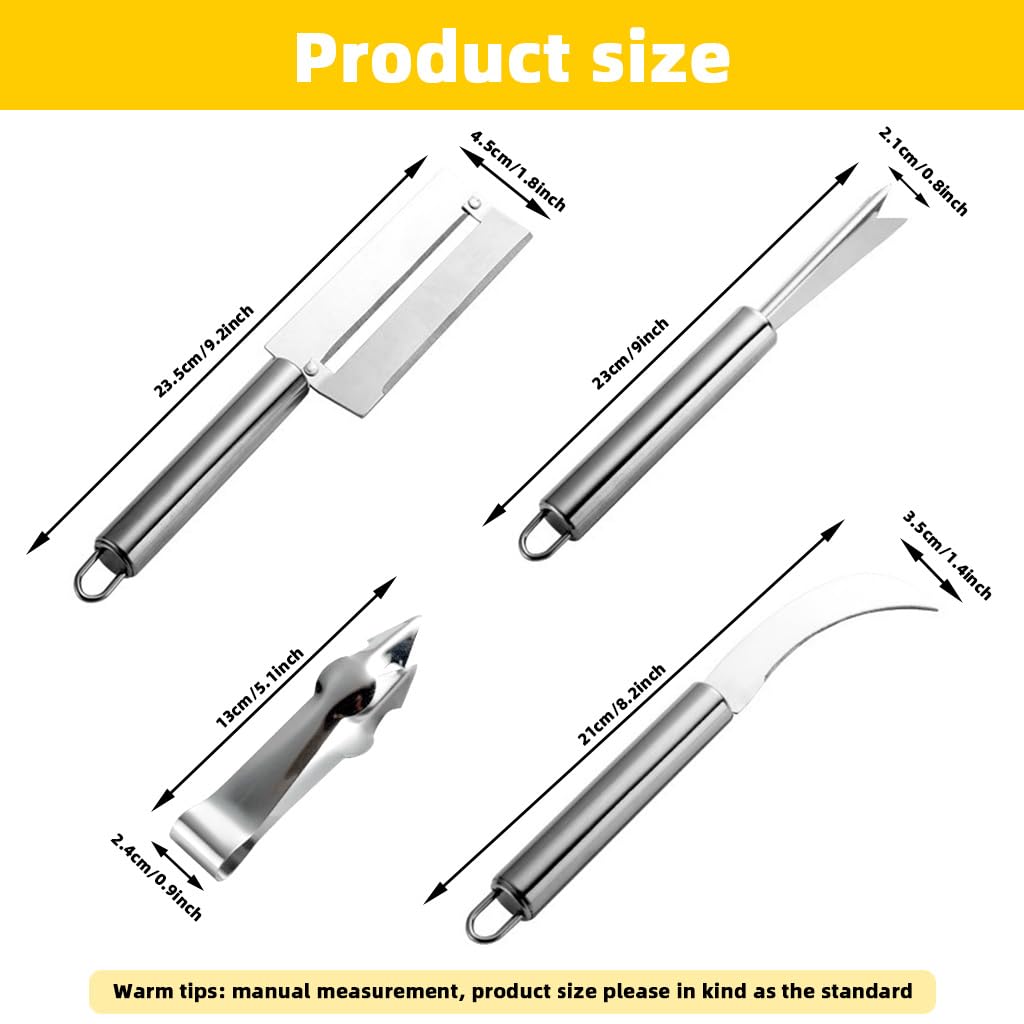 HASTHIP Pineapple Peeler Tool Set for Easy Fruit Preparation with Curved Blade and Ergonomic Handles | 2 Pcs Stainless Steel