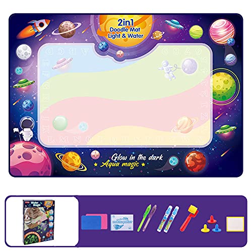 SNOWIE SOFT® 2-in-1 Water Doodle Mat Luminous Large Water Drawing Mat Educational & Development Reusable Painting Writing Kits Toys for 2-8 Years Old Kids Boys Girls Gift (Multi 1)