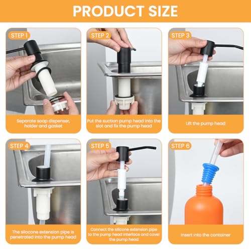 HANNEA® Sink Soap Dispenser with 1.2m Long Silicone Pipe Modern Stainless Steel Kitchen Liquid Pump Hand 2PCS