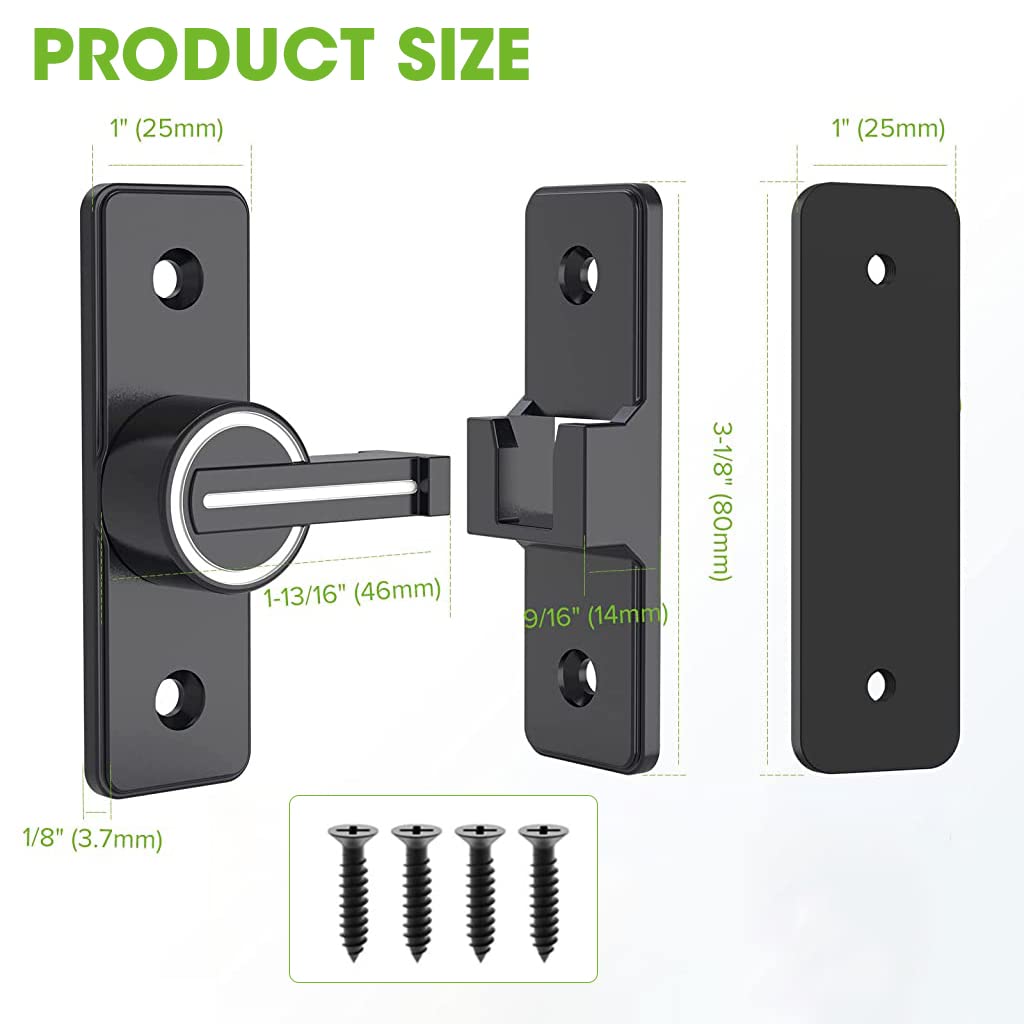 HASTHIP Zinc Sliding Door Locks for Barn, Garden and Bathroom with 90 Degree Latch and Reflective Strip | Heavy Duty Anti Break In Black Hardware