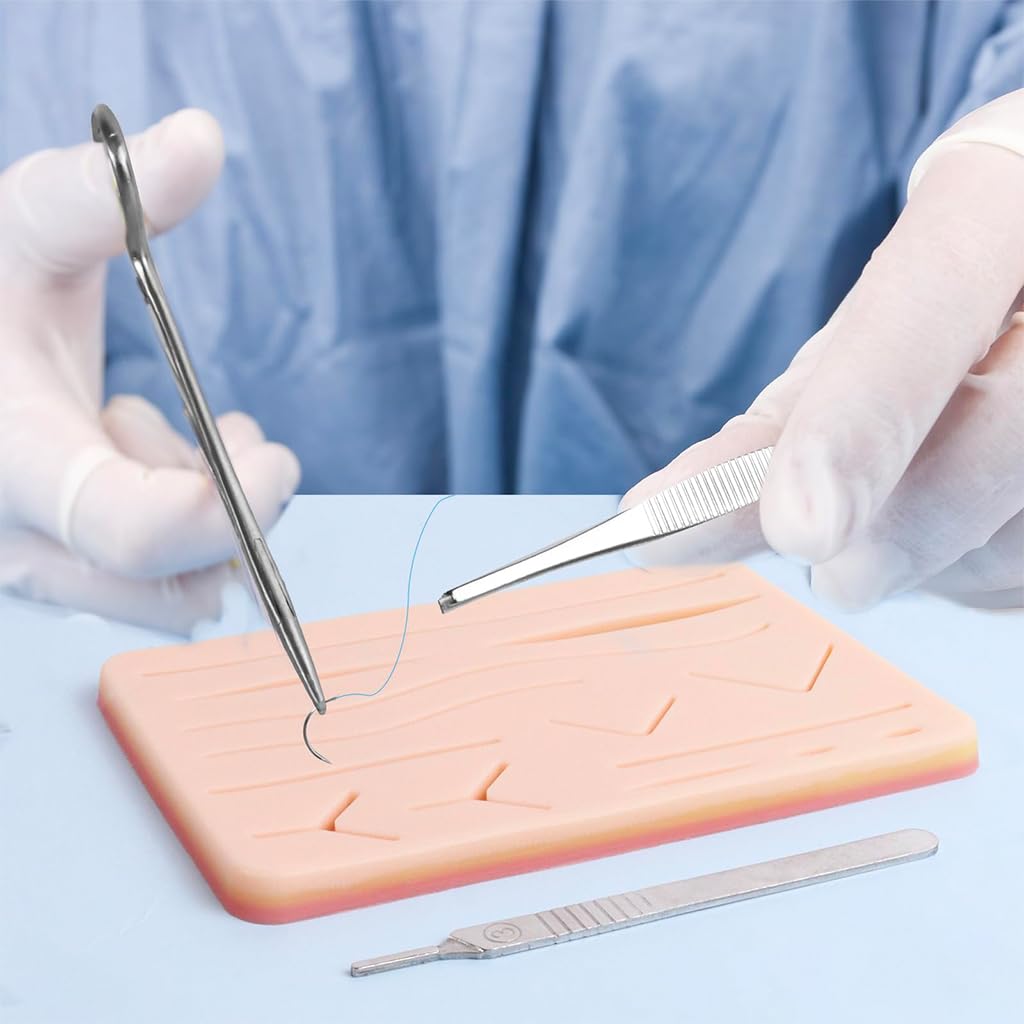 ZIBUYU Silicone Suture Pad Multi-Layered Skin-Like Silicone Suturing Practice Pad with 13 Pre-Cut Incisions Reuseable Suture Pad for Suturing Skills, Medical and Vet Students Supplies, 17x12cm