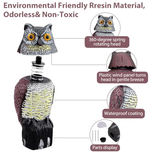 HASTHIP® Outdoor Bird Repellent Devices Pigeon Deterrent Scare for Balcony 360 Degree Rotating Head Owl Decoys Garden Yard 3PCS