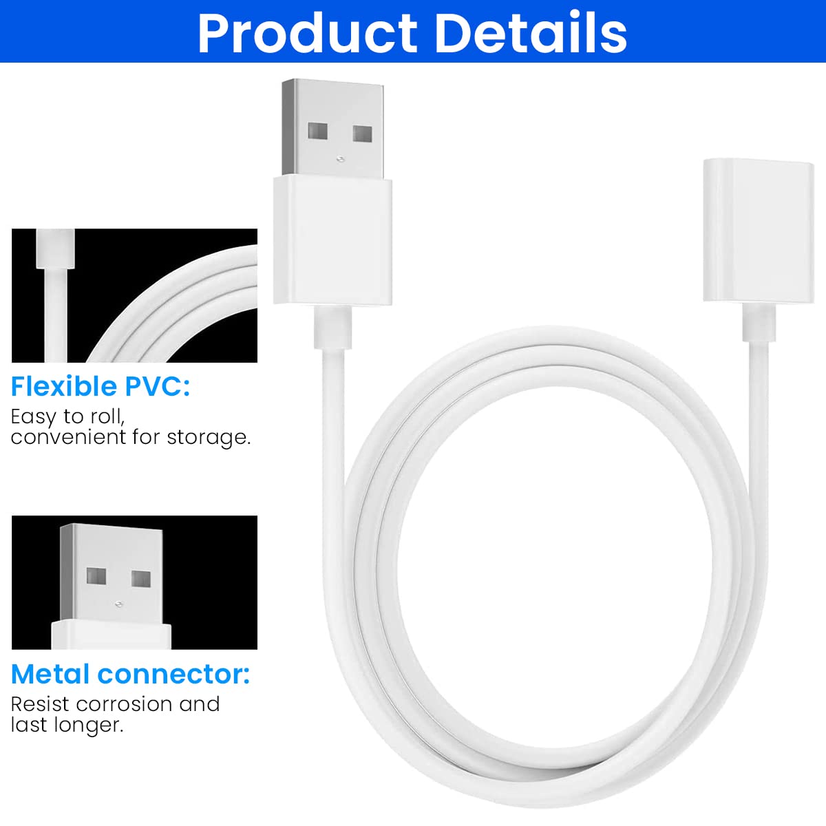Zeitel Charging Adapter Cable for Apple Pencil 1st Gen with Flexible PVC Connector 1 m White