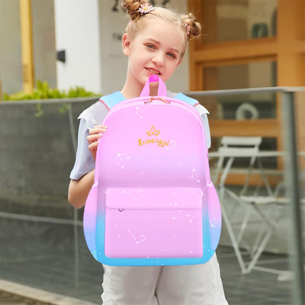 PALAY® School Backpack for Girls Large School Backpack for SchoolGirls 6-12 Years Old Colorful Gradient Pink Fashion Primary Schoolgirls Backpack School Gift, Christmas Gift Rakhi Gift