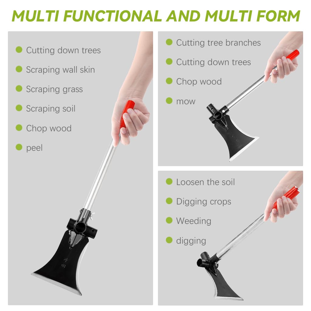 HASTHIP® Gardening Tool 3 In 1  Multifunctional Gardening Sickle Shovel Tool Axe Tool with 11.8'' Steel Handle High Carboon Steel Sickle Shovel Tool Versatile Gardening Handy Tool