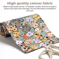 HASTHIP® Canvas Pencil Wrap Case, Pencil Roll Wrap, Pencil Holder with 48 Slots, Colored Cartoon Prints Roll Up Pencil Pouch Gift for Students Sketching Drawing Writing Storage (Without Pencil)