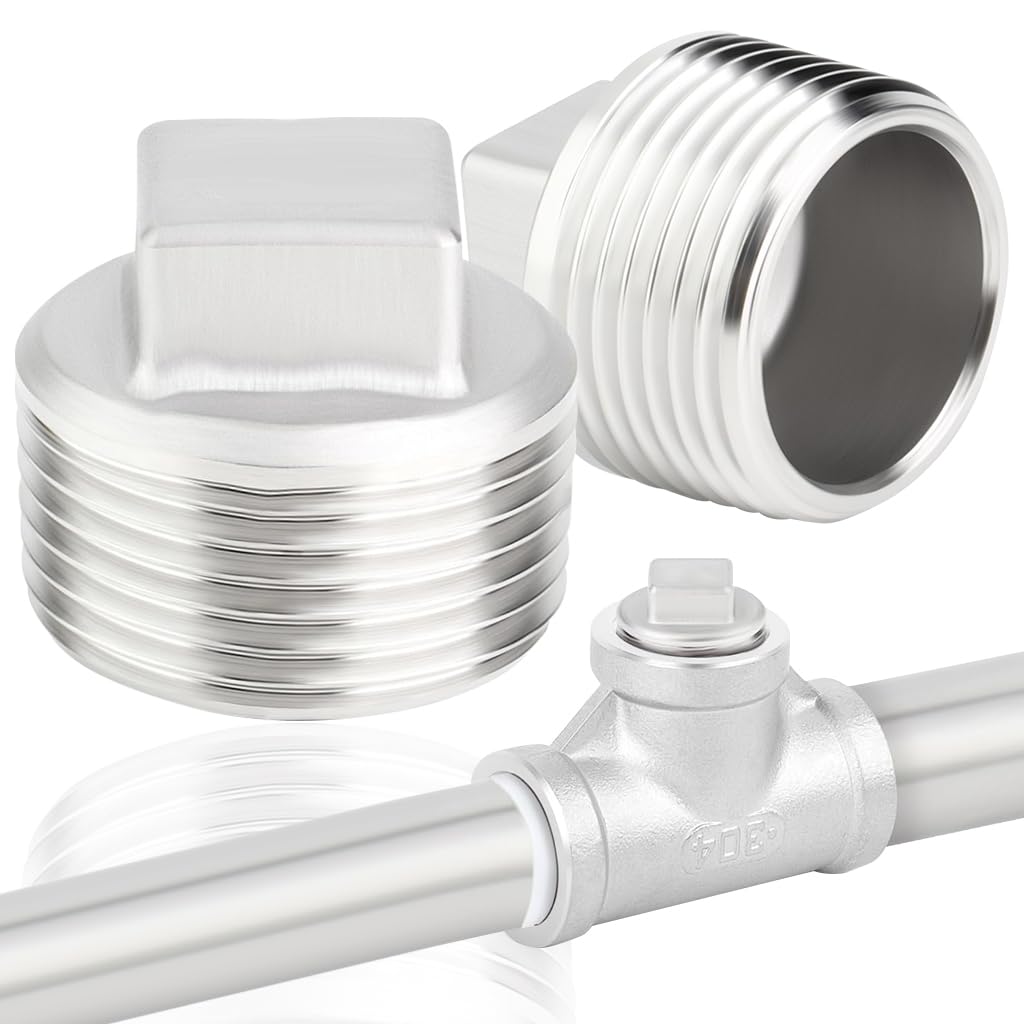 HASTHIP 2pcs 304 Stainless Steel Pipe Fitting, 3/4'' Square Head Cored Plug Pipe Fastener to Seal The End of The Pipe