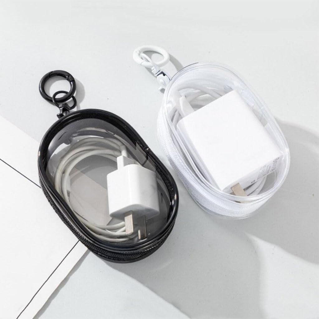 ZIBUYU Cable Organiser Transparent Pouch for Travel featuring Metal Clasp and Zipper | Waterproof PVC Bag for Chargers and Earphones