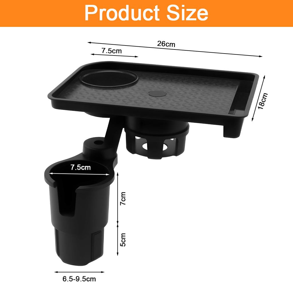 STHIRA Car Cup Holder for Drinks and Snacks with Dual Holders & Swivel Food Tray | Built in Phone Slot