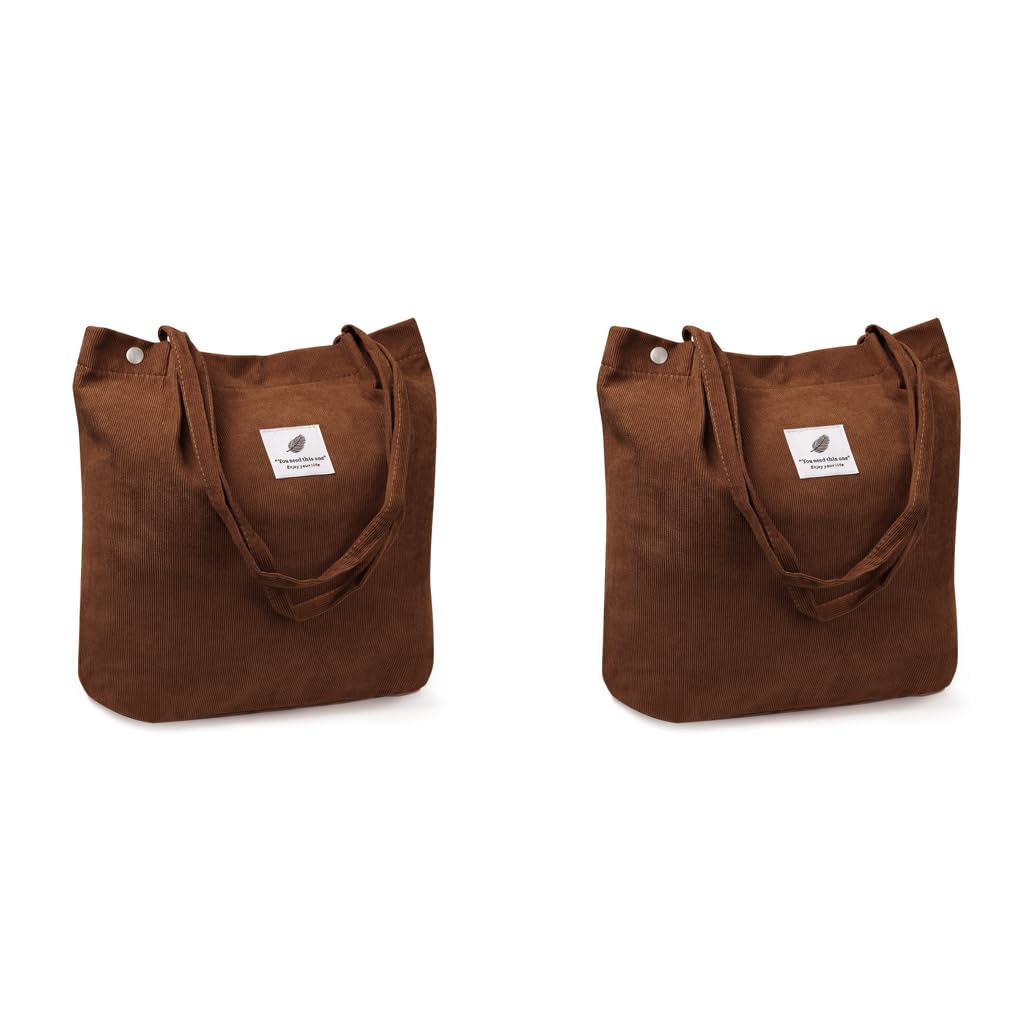 PALAY Tote Bag for Women with Soft Corduroy and Polyester Lining | 2PCS Brown Set