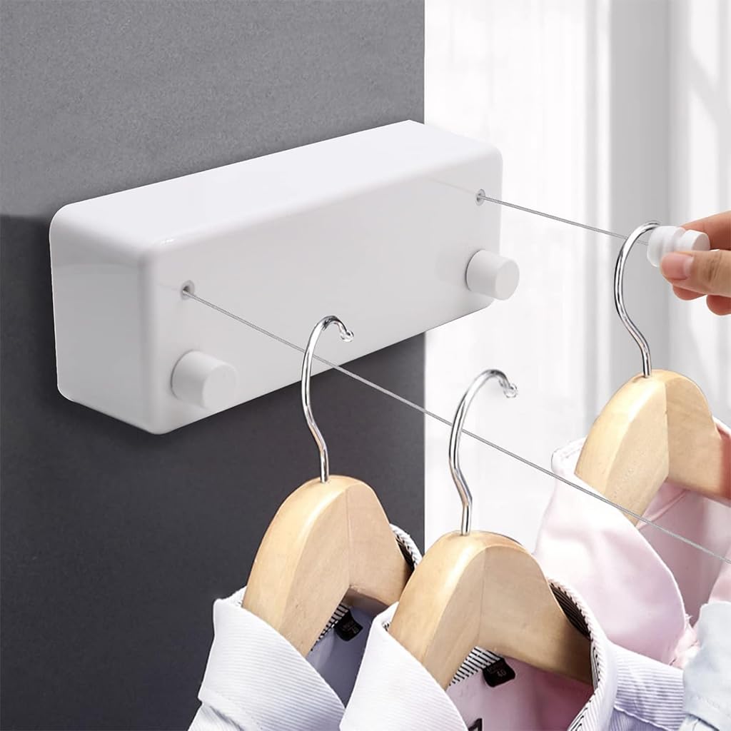 HASTHIP Wall Clothesline for Indoor and Outdoor Use with 4.6 Yard Dual Row Stainless Steel Rope | Retractable Metal Aluminum Housing