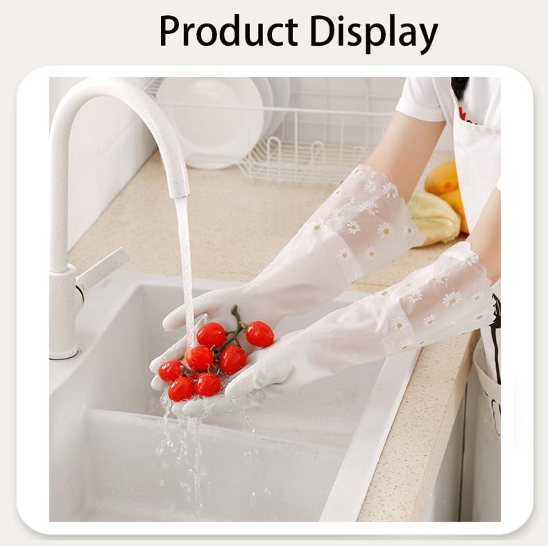 Zibuyu Latex Hand Gloves for Cleaning with Non Slip Daisy Pattern | Long Elbow Design