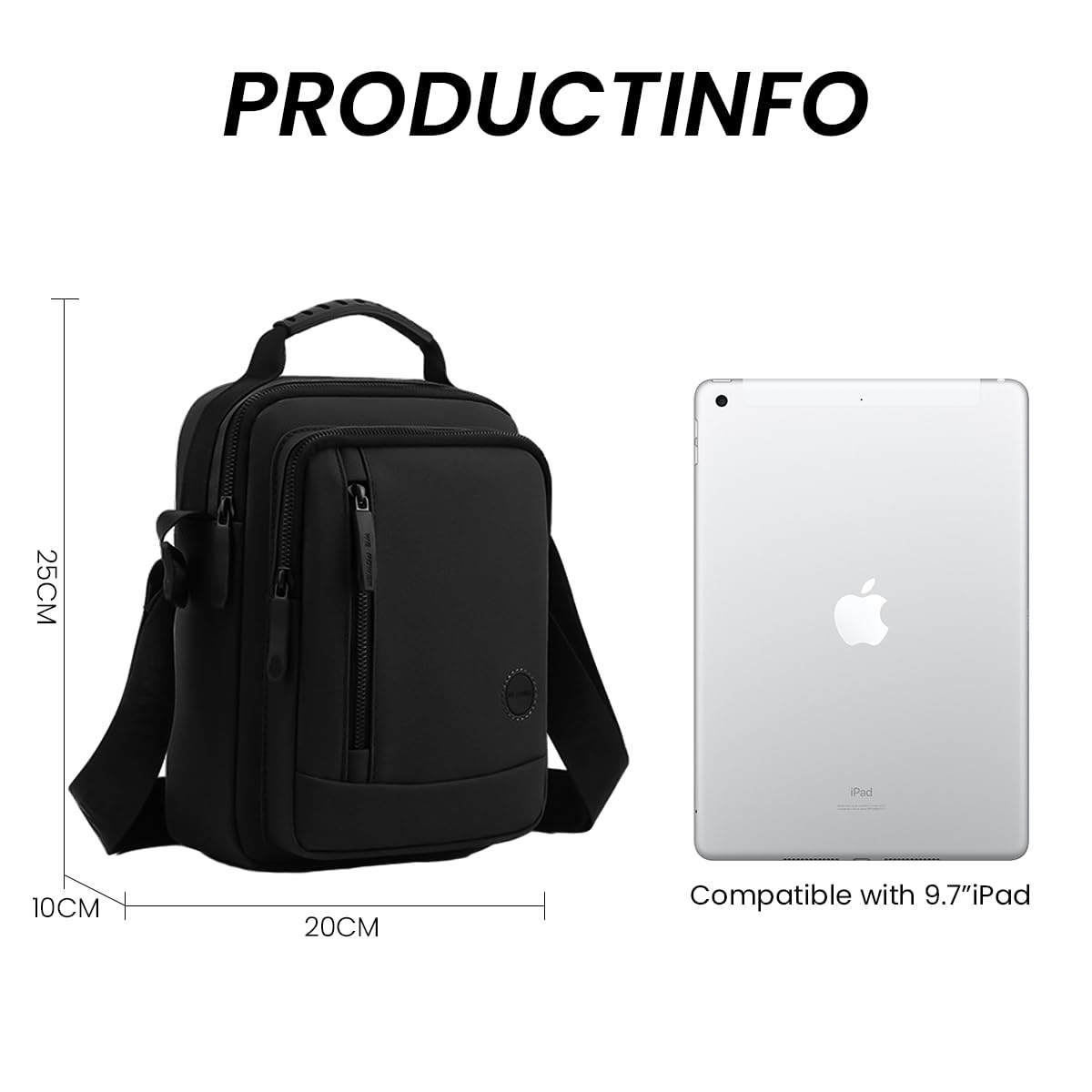 Venzina Sling Bag for Men featuring 20×10×25 cm storage and adjustable strap | Black Nylon