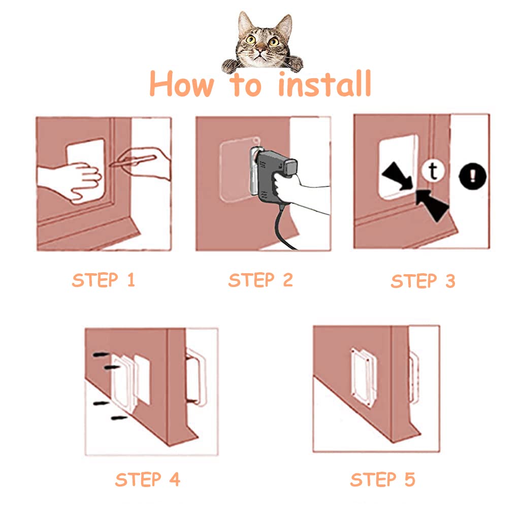 Qpets Cat Door for Small Pets with 4 Way Locking Flap 25×23.5×5.5cm | 3 Pcs Set