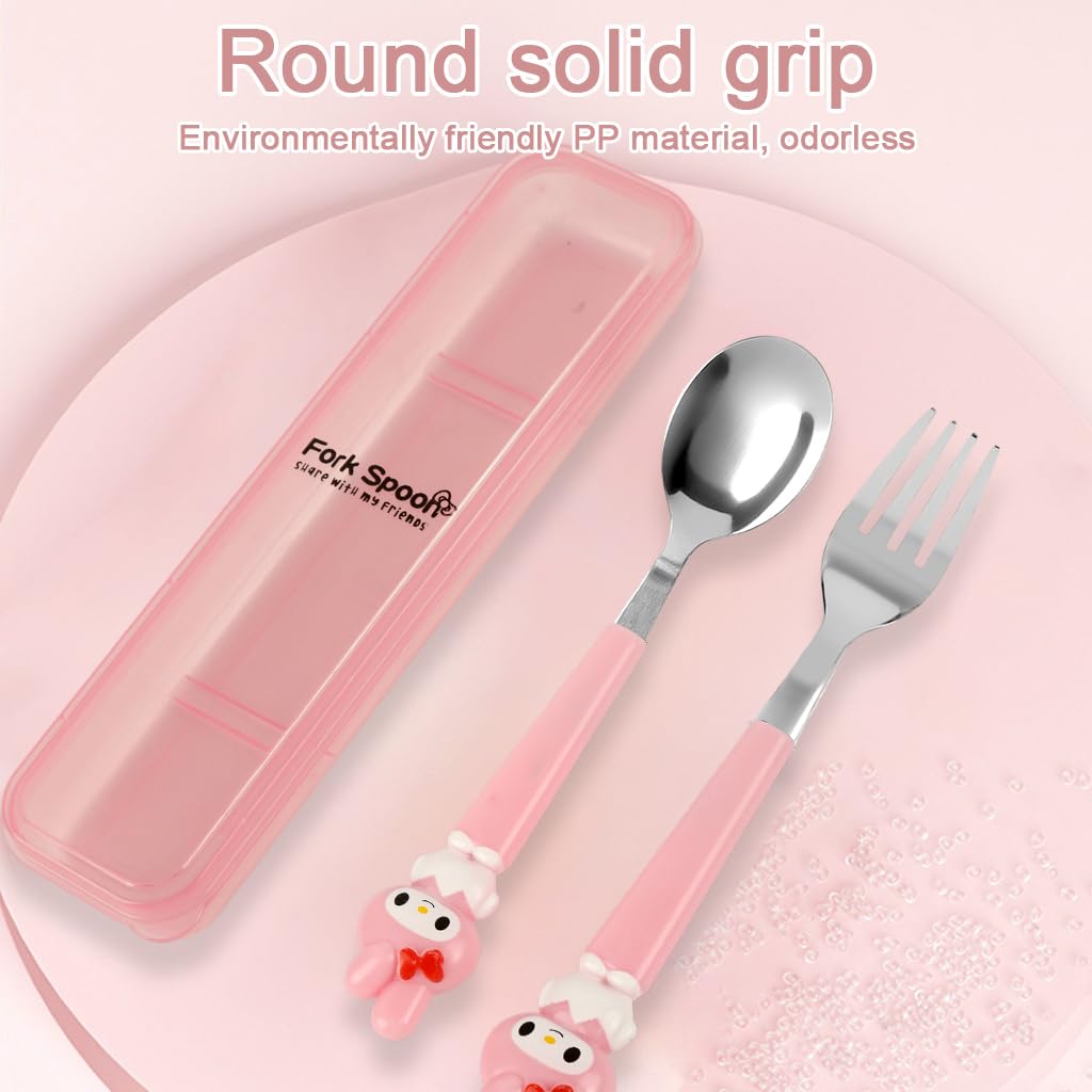 Supvox Cute Cutlery Set for Lunch Box with Storage Case featuring 7.87 in Utensils | Food Grade Stainless Steel for Kids