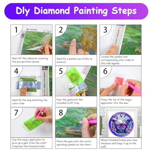 HASTHIP® Butterfly 5D Diamond Painting Kit - DIY Adult & Kids Craft, Full Set with Tools, Home Wall Decor, Aesthetic Artwork, Ideal for Gifting, Blue & Purple, 14x14 Inch 3 PCS