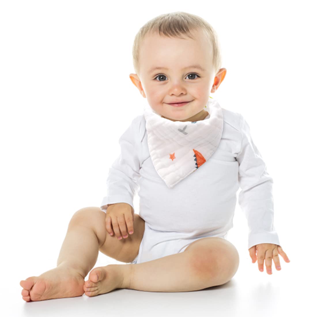 SNOWIE SOFT Baby Bibs for Drooling and Feeding with 8 Cotton Layers, 5pcs Set | Adjustable Snaps for 6–24 Months