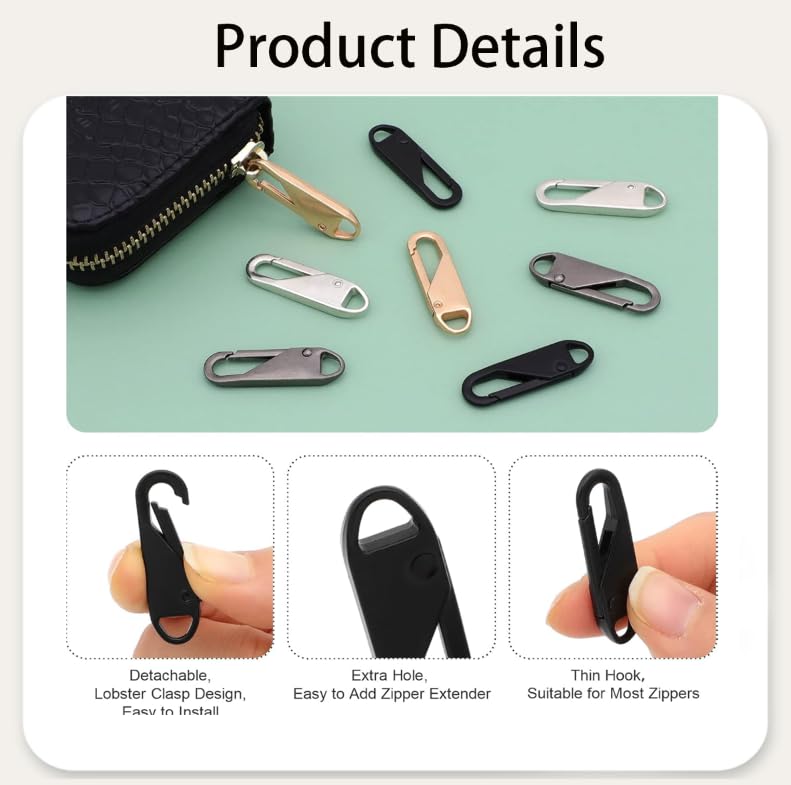ZIBUYU Metal Zipper Pulls for Repair and Replacement featuring Push Lift Design | 10 Pack Zinc Alloy Tabs