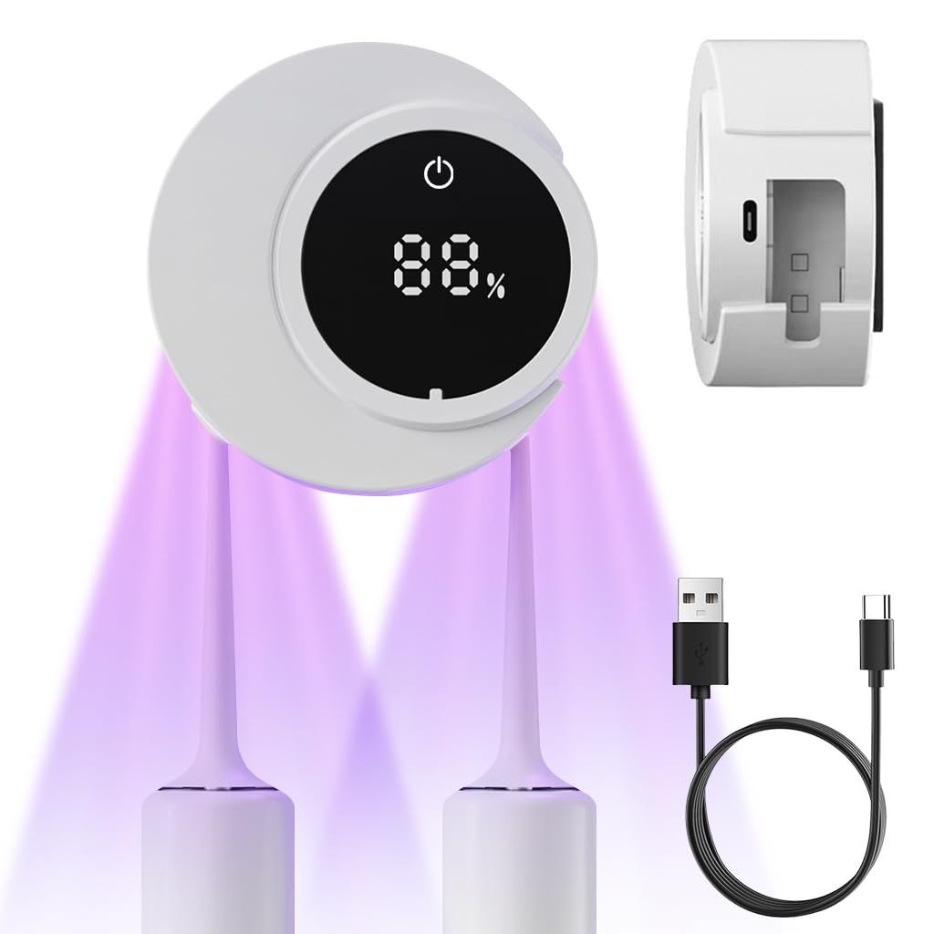 HASTHIP Toothbrush UV Sterilizer Holder with Dual Storage and LCD Display | Wall Mounted USB Rechargeable Organizer for Kids and Adults