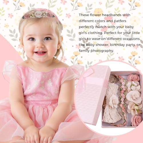 SNOWIE SOFT® 3Pcs Hair Bands for Baby Girls 0-24 Months,3-Design Nylon Turban Knotted Bow Baby Girl Hair Bands Flower Crowns,Soft High Elastic Headbands for Girl - Accessories