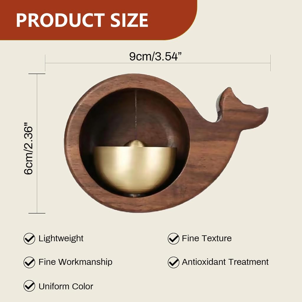 HASTHIP Magnetic Door Chime for Home and Shop with Whale Shape and Embedded Bell 9.2x6.2x3.5cm | Wooden Decorative Entry Alert