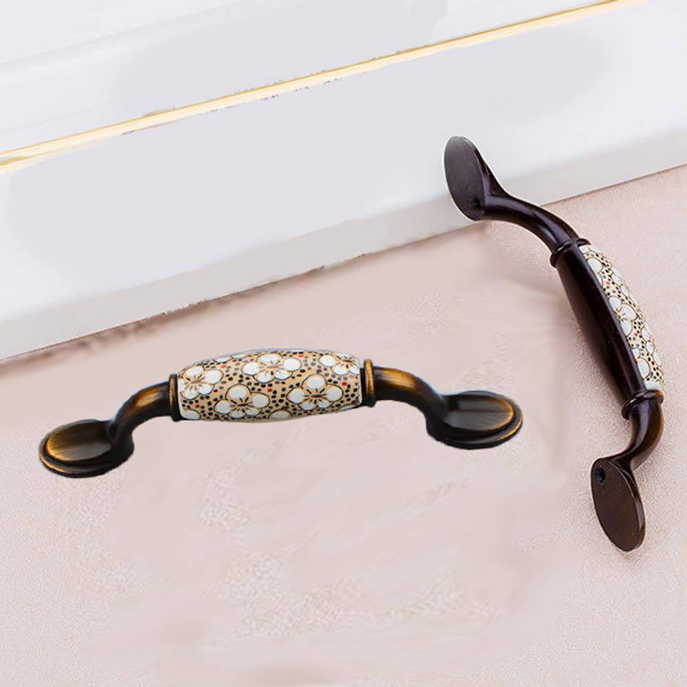 HASTHIP 2PCS Ceramic Door Handle Gold Antique Finish, Zinc Alloy Antique Bronze Plated for Wood Wardrobe Cabinet Drawer Home Decoration with Screws (Size 5.67 Inch, Yellow Flower Hand Painted)