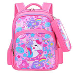 PALAY® School Backpack Pencil Pouch Pink Unicorn Print School Backpack for Schoolgirls, Waterproof Backpack for School, Travel, Camping Burden-relief Backpack School Gift for Kids 6-8Years Old