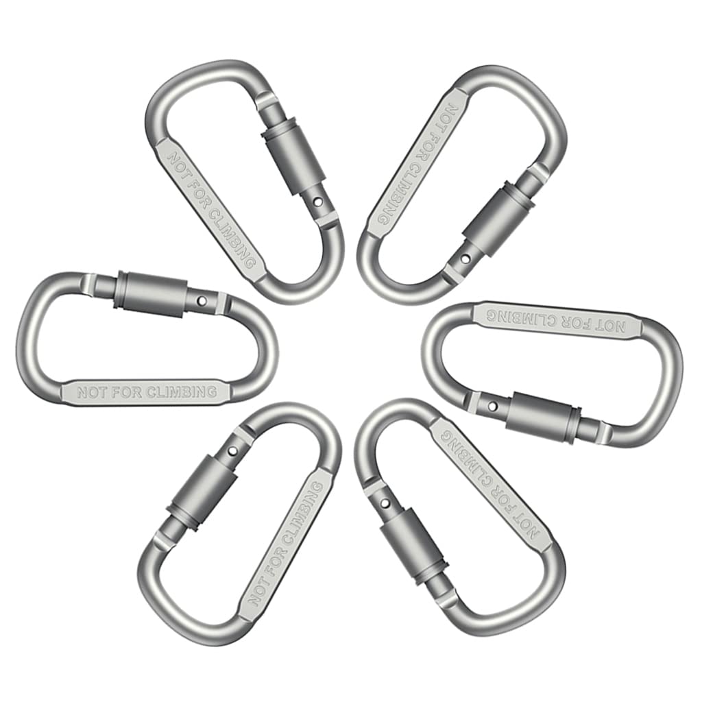 Proberos  6pcs Carabiner Clip for Bicycle, 3.1  Aluminum D-Ring Keychain Chain Lock for Outdoor, Camping, Hiking, Fishing, Home RV, Travel, Spring-Loaded Gate Hook (Silver)