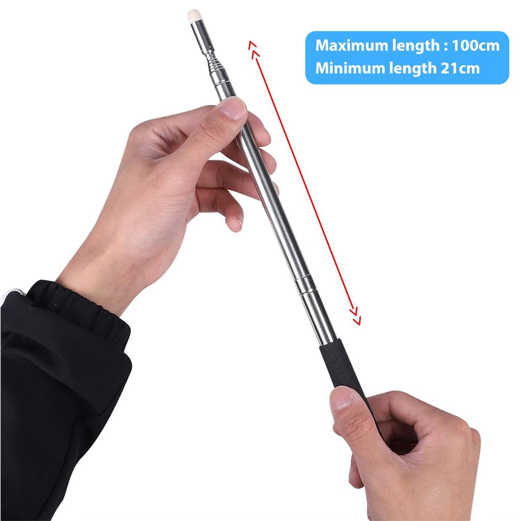 Climberty Telescopic Teachers Pointer for Presentations with Stylus Tip and ABS Handle | 1M Stainless Steel Extendable Tool in Black