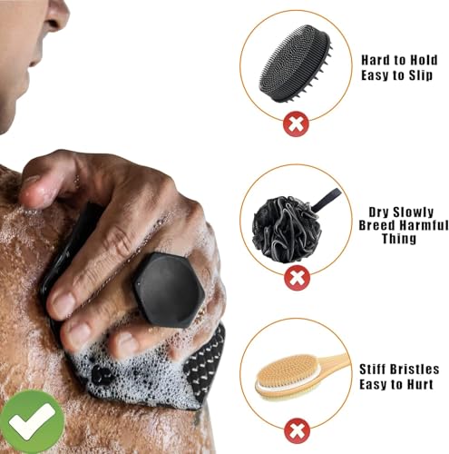 MAYCREATE® Silicone Body Scrubber Buffer Exfoliating Brush with Loofah Bath Brushes for Men Women Kids use in Shower Scalp Hair Shampoo Skin Cleaning 2PCS