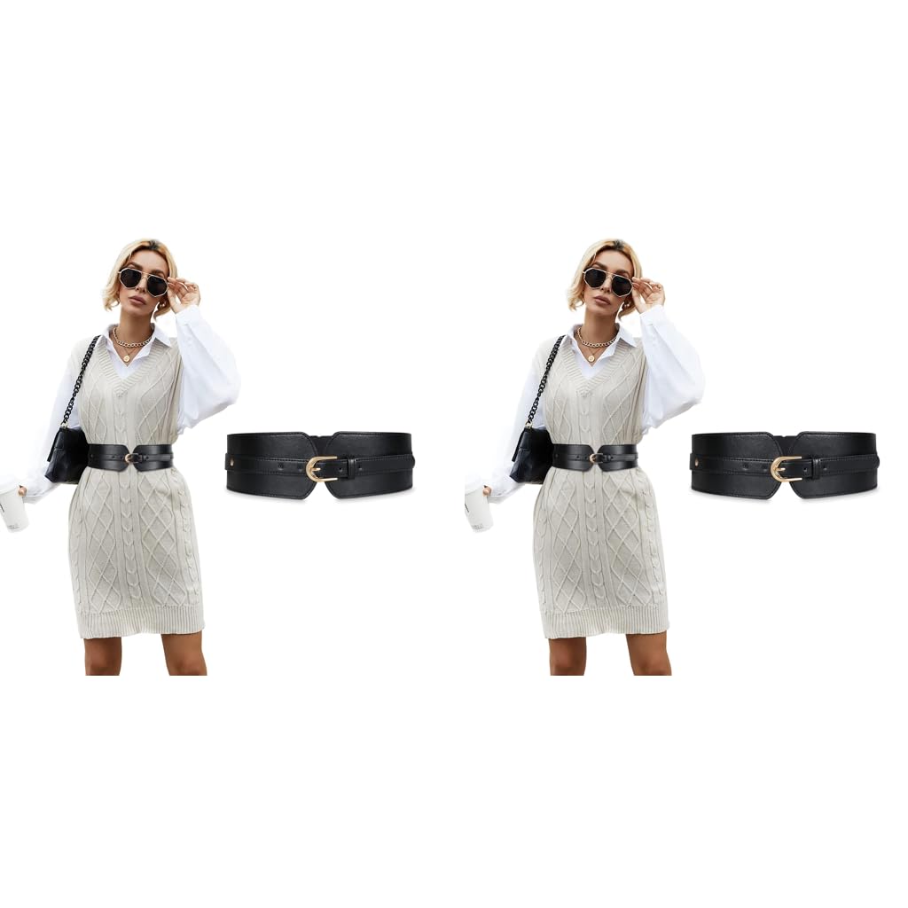 PALAY Waist Belt for Women Dresses with Metal Buckle Corset Style Black 23–33 in | 2PCS