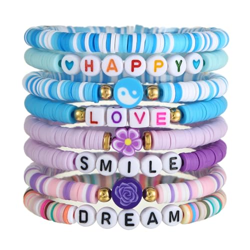 SANNIDHI® Friendship Bracelet - Bohemian Stackable Handbag for Ladies - Surfer Clay Beaded Bracelet - Elastic College Style Bracelets - Colorful Bohemian Handbag Accessory - Blue