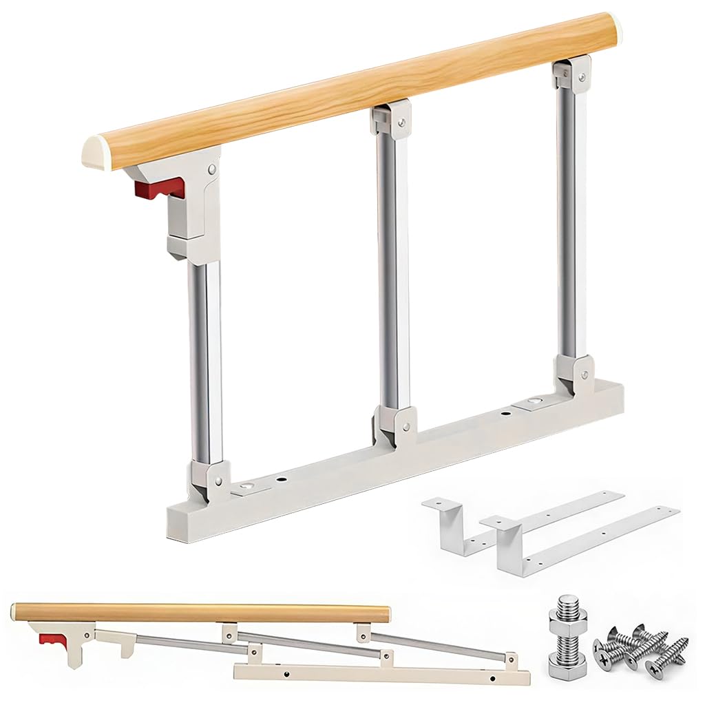 HASTHIP Folding Bedside Handrail for Safe Bed Access featuring Foldable Design & 68x40cm Stainless Steel Support | Ideal for Elderly and Patient Use