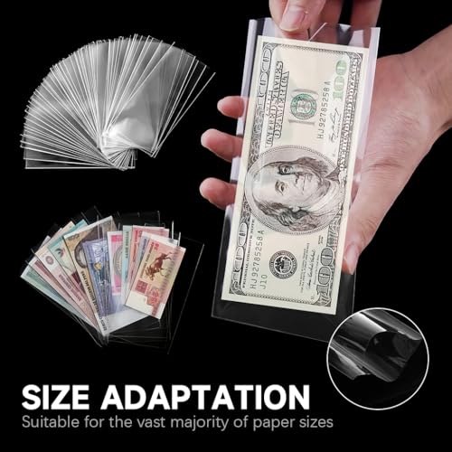 ZIBUYU® 200PCS Cash Envelops with Clear Money Saving Box Transparent Reusable Waterproof Stainproof Money Holder Plastic Sleeves for Paper Dollar Bills Slab Banknote