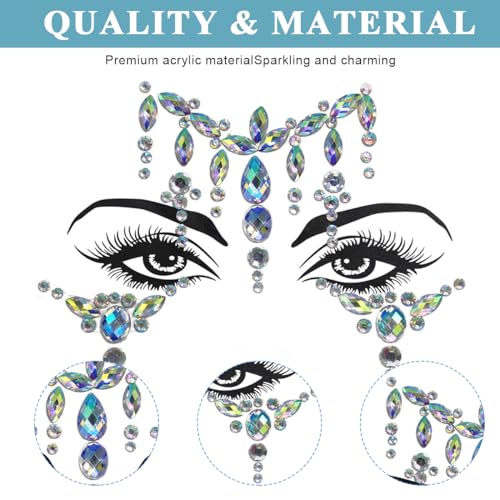 MAYCREATE® Rhinestone Face Decoration Jewelry Sticker Peacock Princess Makeup Sticker for Makeup Artist Body Art Rhinestone Face Sticker Acrylic Gem Stones Stickers for Makeup, Festival, Perform