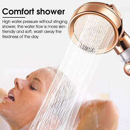 HASTHIP® Water-Saving Shower with Filter Cotton, Turbo Rotating Fan Handheld Shower, Hand Shower for Bathroom with Pause Switch Turbocharged Plating, 3 Water Column Modes (Gold)