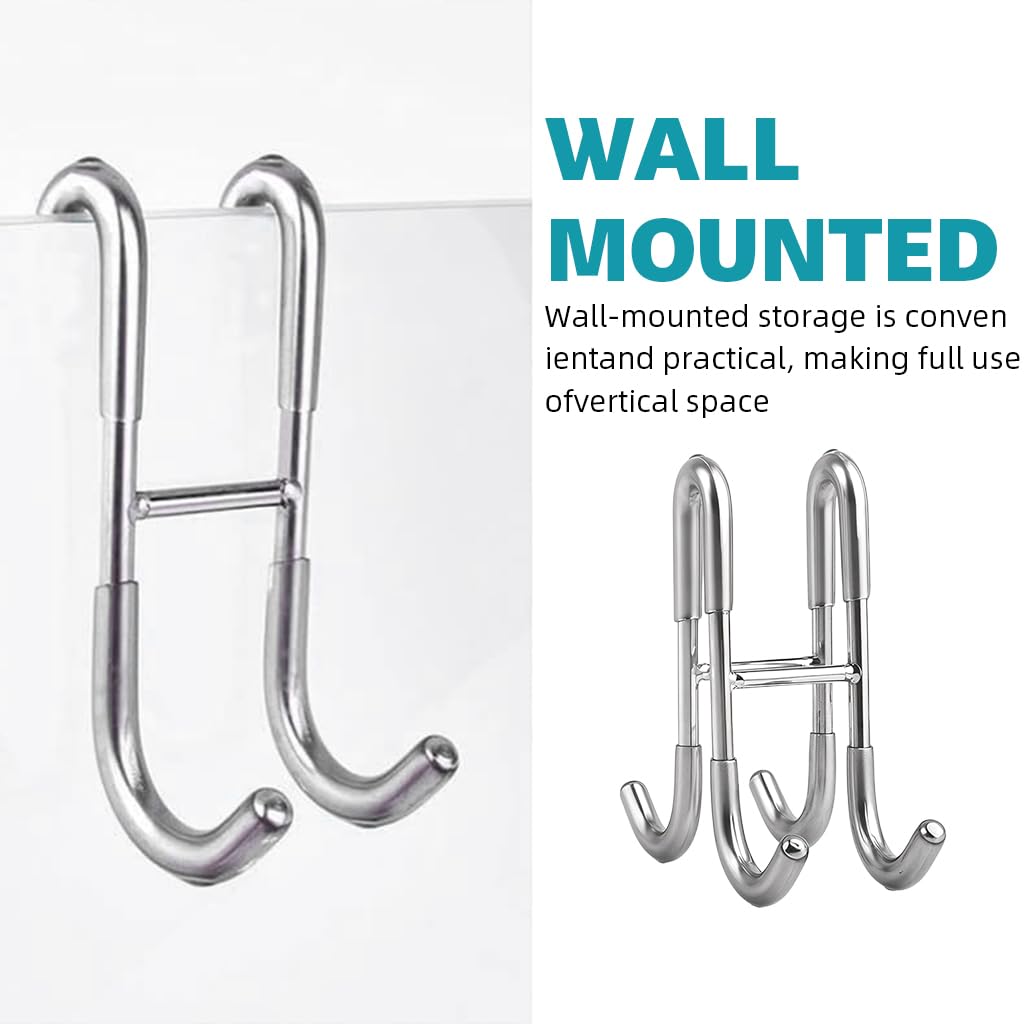 HASTHIP Door Hook Rack for Glass or Room Doors featuring 4-Prong Double-Sided Design | Stainless Steel Removable Organizer